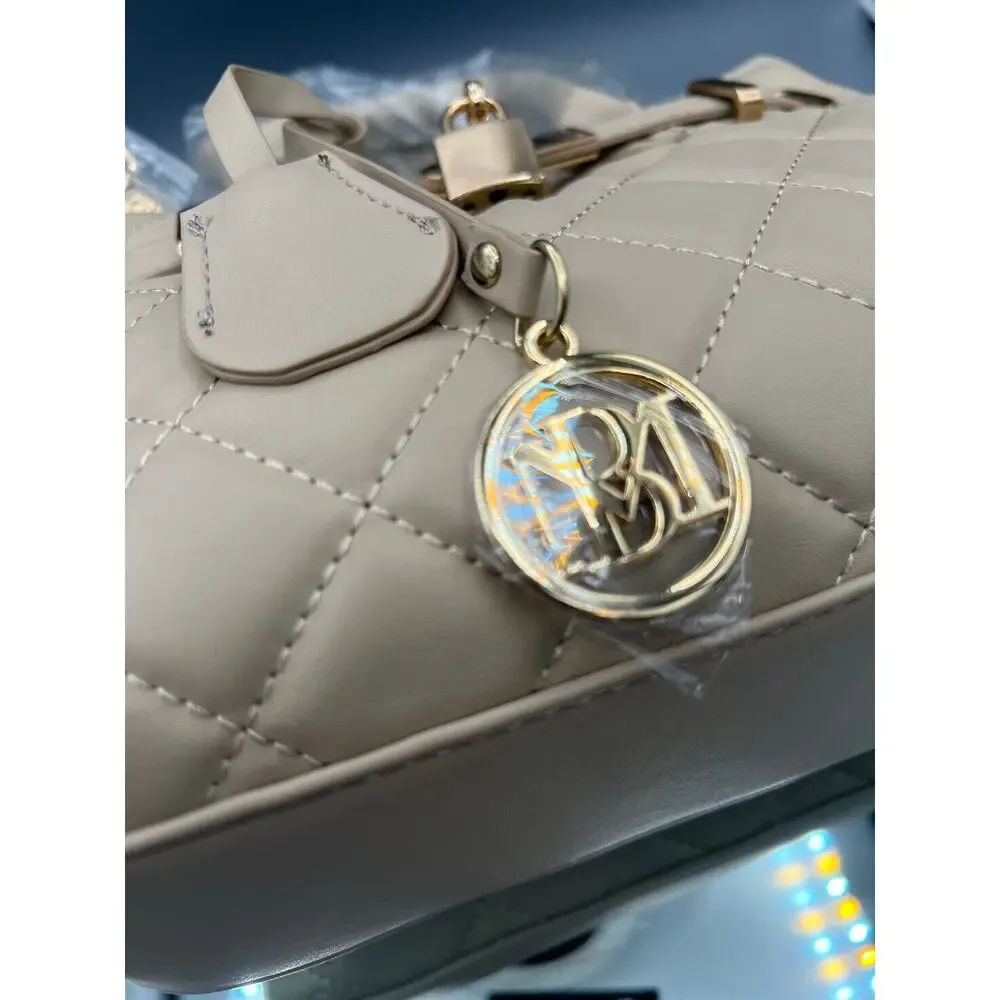 Badgley Mischka diamond quilted 2-way vegan leather tote bag in a taupe